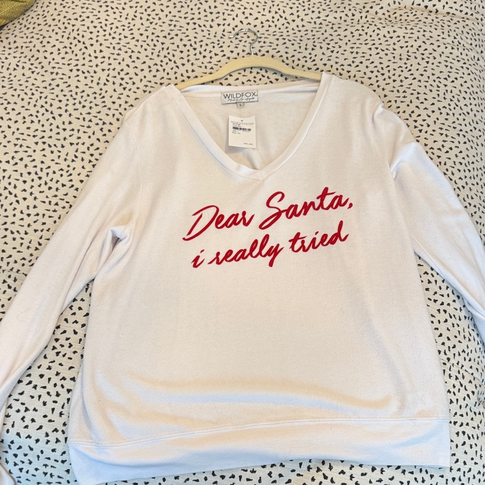 Wildfox V-Neck Christmas Sweater in White